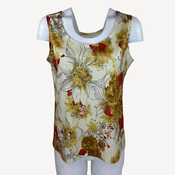 Women Floral Jacket Sleeveless Top Set Office Formal Work Cream Brown Red Size M - Picture 6 of 16